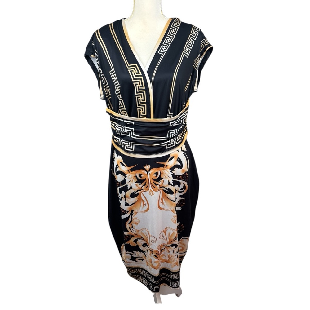 Geometric/greek key dress, size 0X, colorful, office, dressy, party, resort
